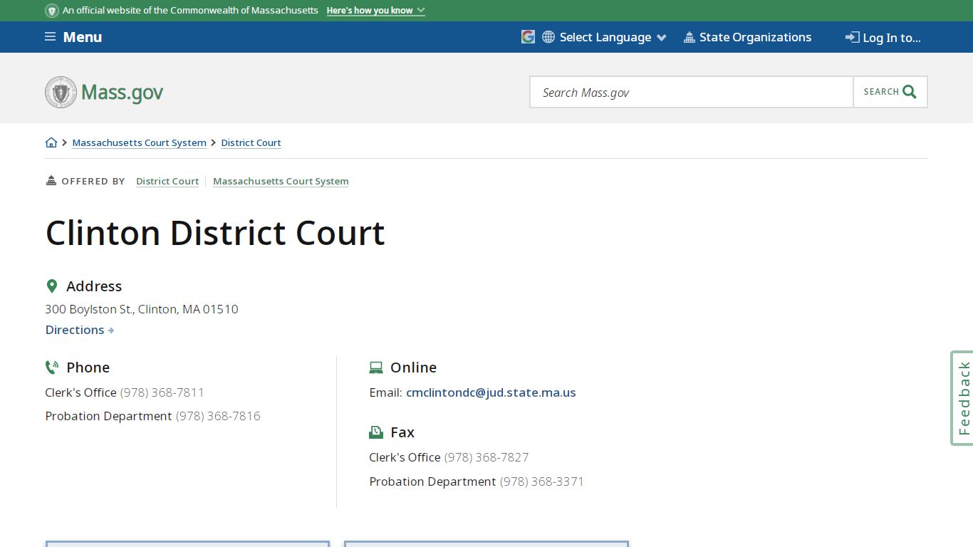 Clinton District Court | Mass.gov